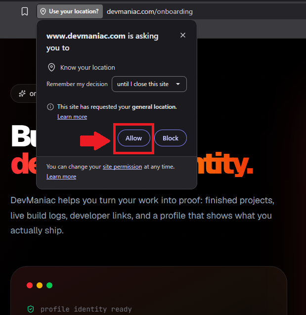 Browser location permission prompt