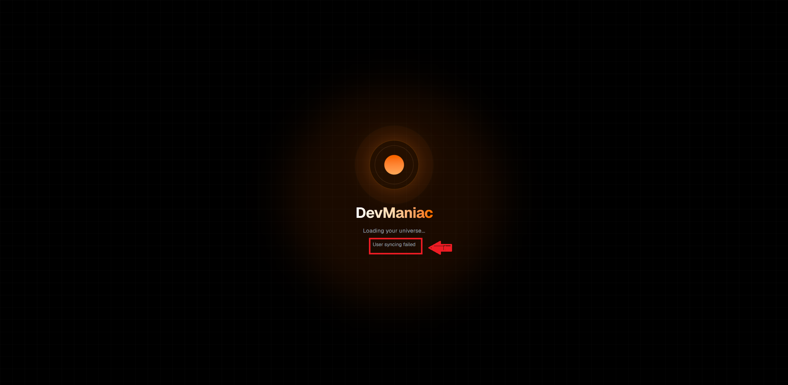 User syncing failed message on Devmaniac
